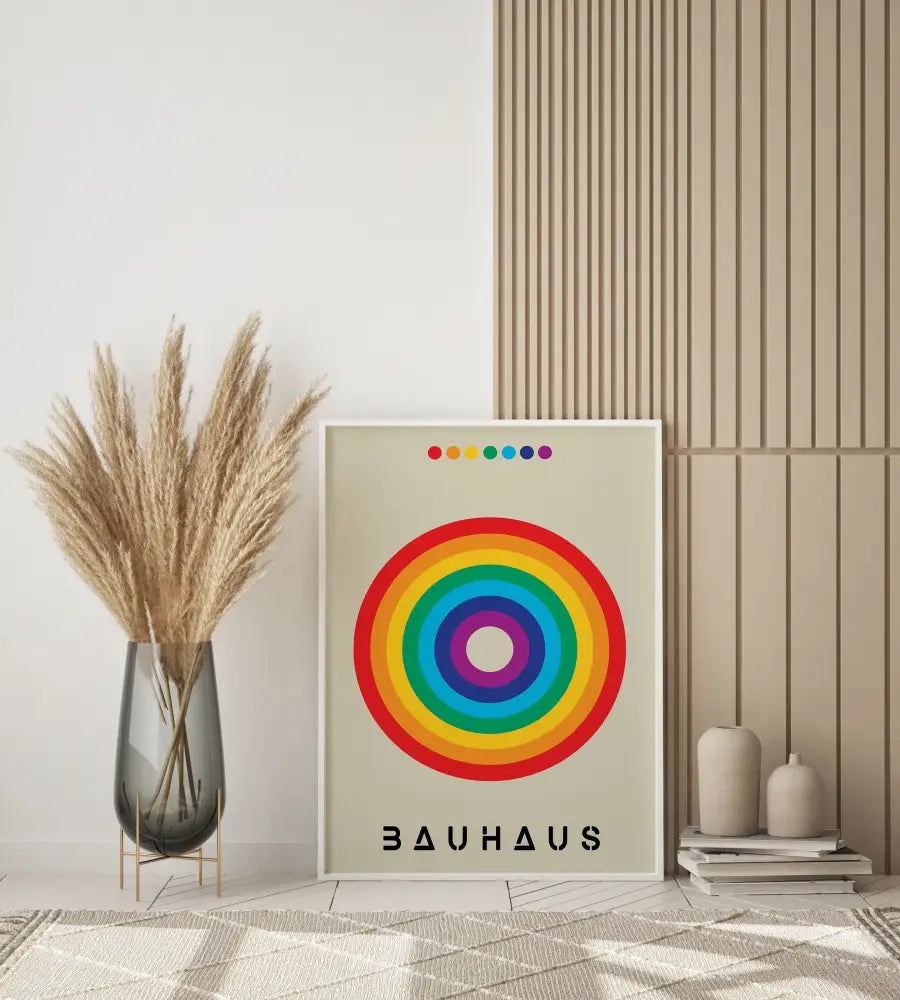 Mid century geometric wall art bauhaus canvas print for living room