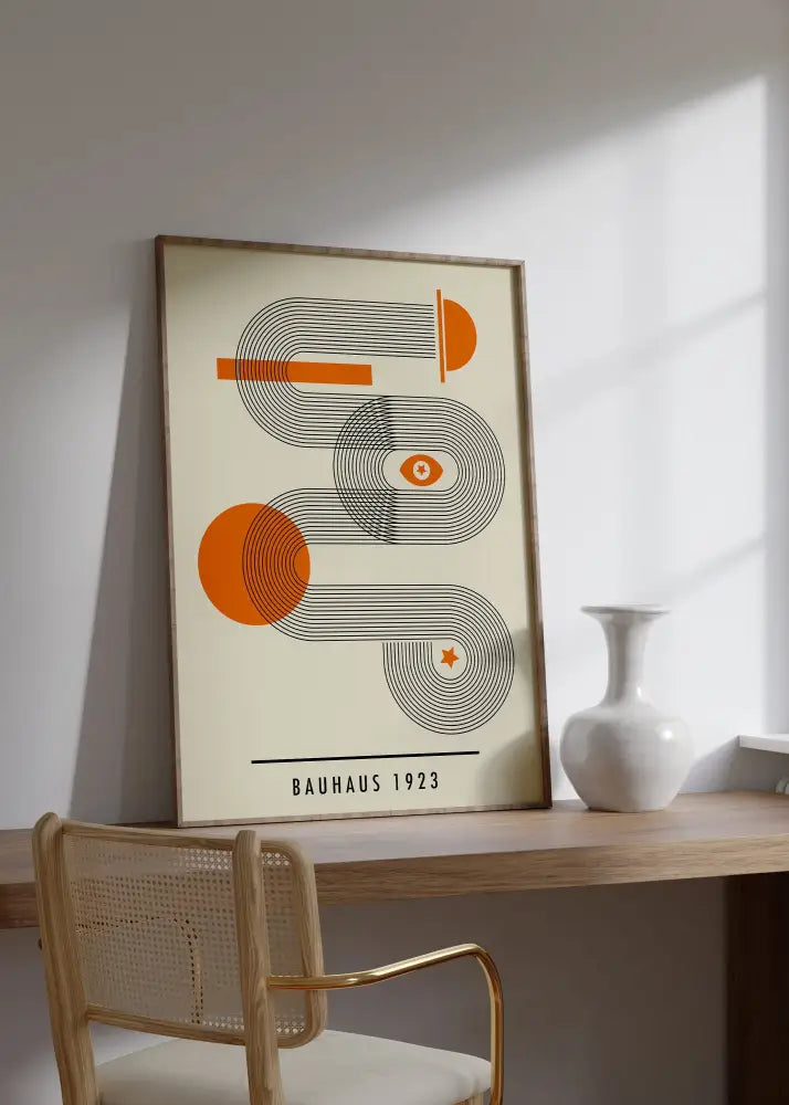 Mid century geometric wall art bauhaus canvas print for living room