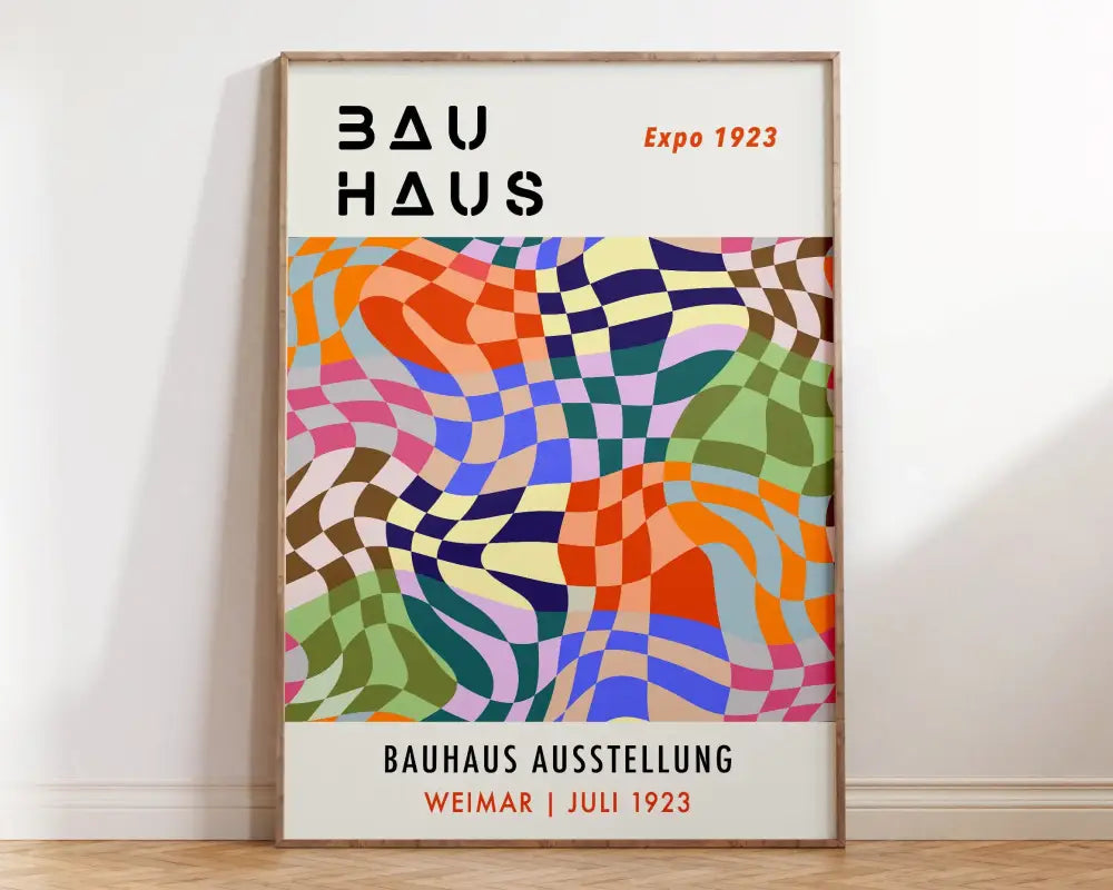 Mid century geometric wall art bauhaus canvas print for living room