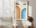 Bauhaus mid century orange & blue geometric wall art living room poster