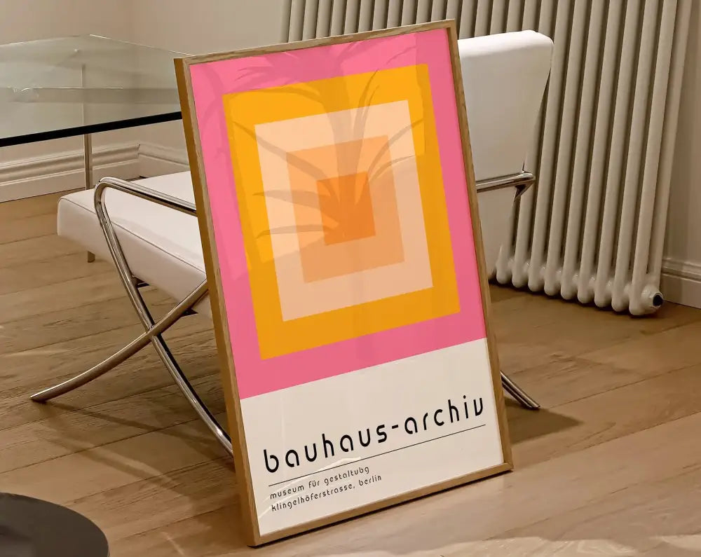 Mid century modern pink & orange geometric canvas wall art living room