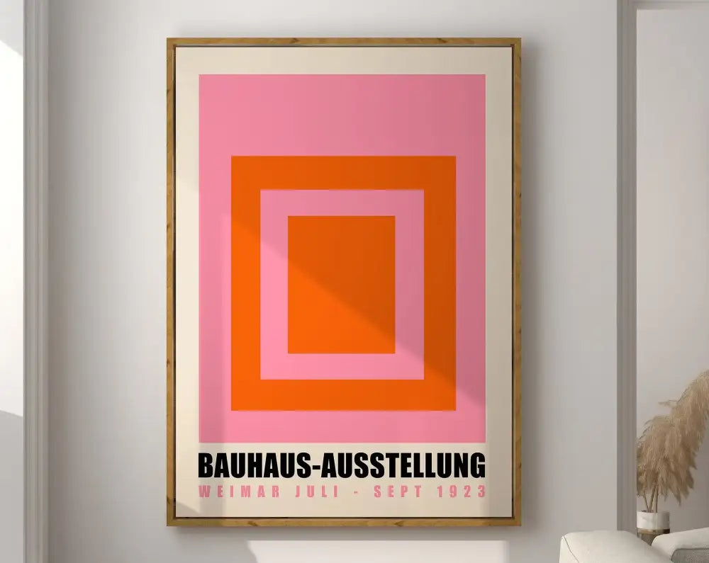 Mid century modern pink & orange geometric canvas wall art living room