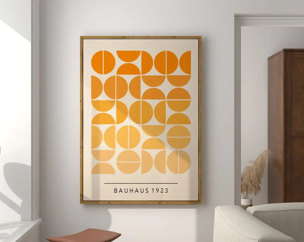 Mid century modern pink & orange geometric canvas wall art living room