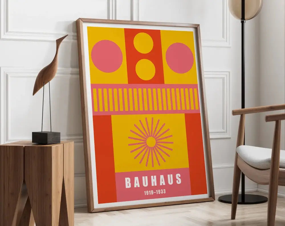 Mid century modern pink & orange geometric canvas wall art living room