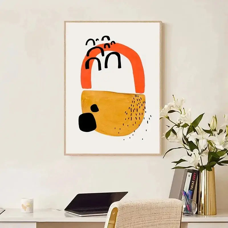 Mid century watercolor brush strokes canvas print living room art