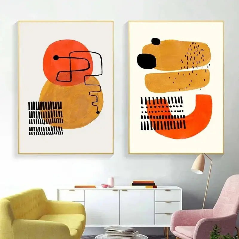 Mid century watercolor brush strokes canvas print living room art