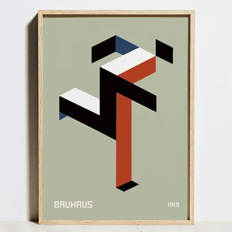 Bauhaus exhibition orange & black canvas wall art living room decor