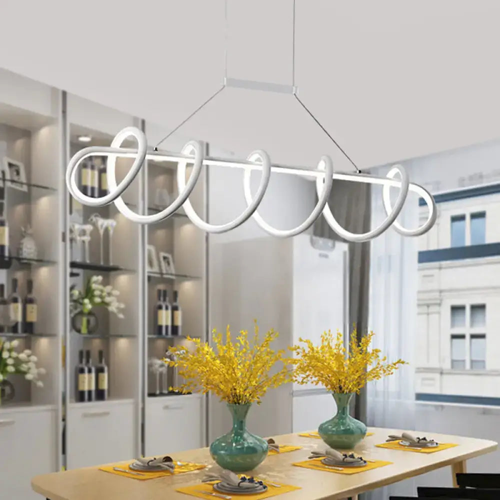 Modern white twisted ceiling light for dining room