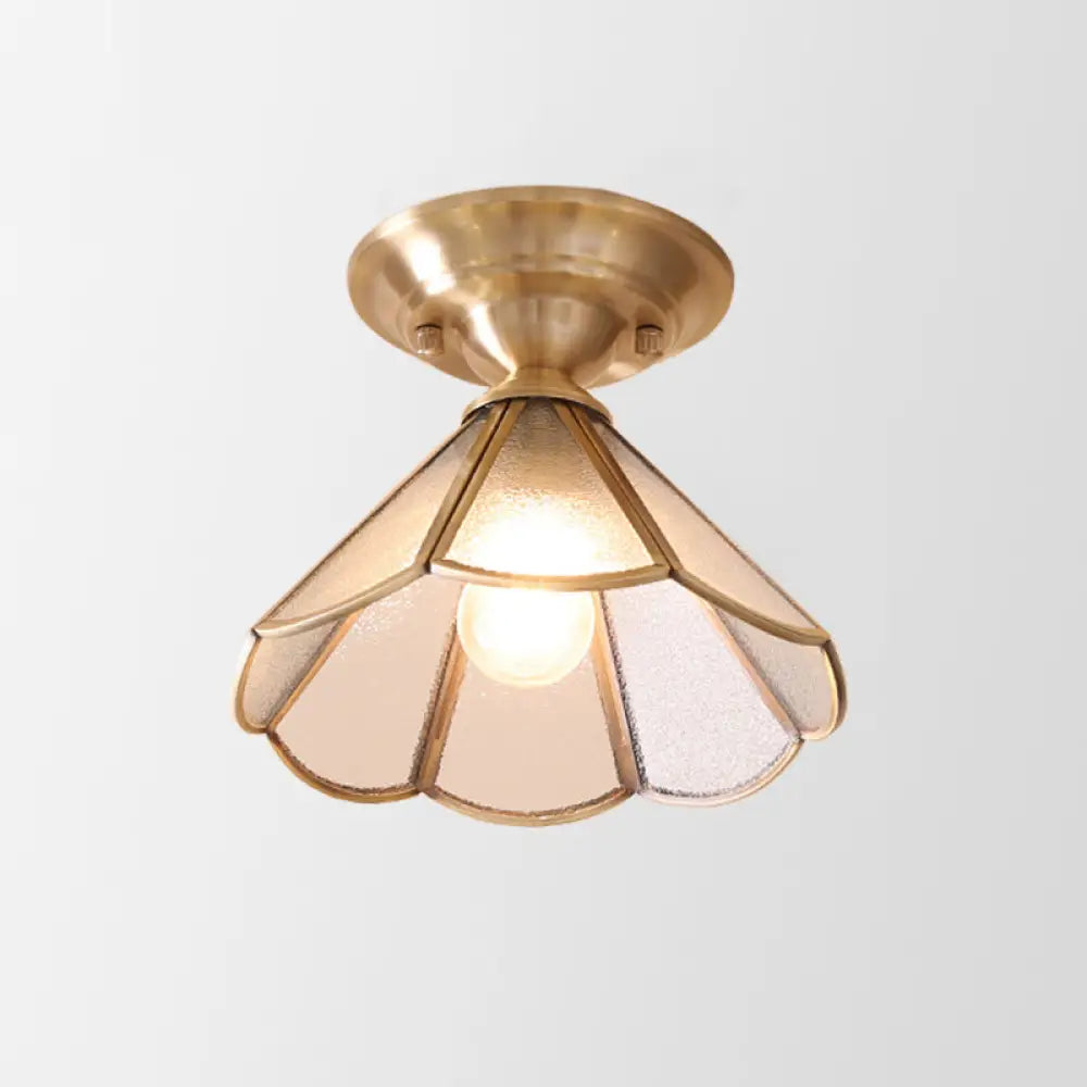 DecorBites™ Minimalist Brass Semi Flush Mount with Scalloped Metal - Single-Bulb Flush Mount Lighting