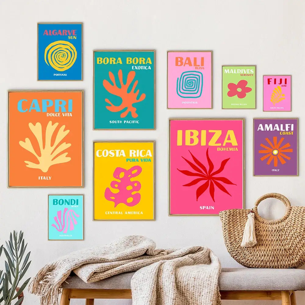 Maui surf travel posters turquoise & pink art prints living room