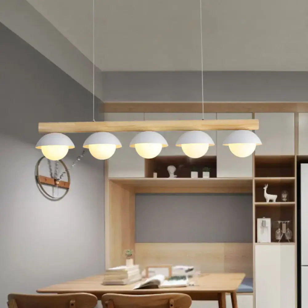 Modern wood island pendant white dome kitchen hanging light