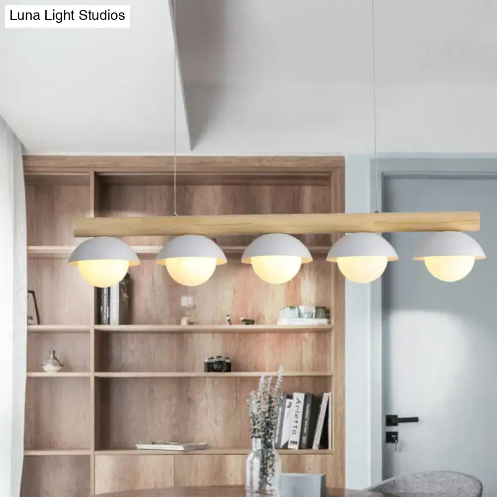 Modern wood island pendant white dome kitchen hanging light