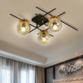Modern black and smoke gray glass 3-light ceiling fixture for bedroom