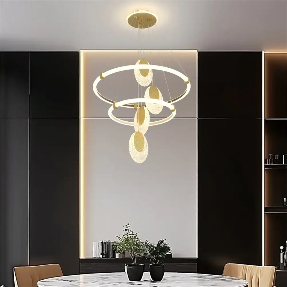 Modern gold circular led rings chandelier dining room acrylic accents