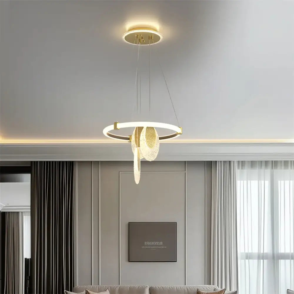 Modern gold circular led rings chandelier dining room acrylic accents