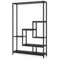Modern black metal and wood 5 tier indoor plant stand living room