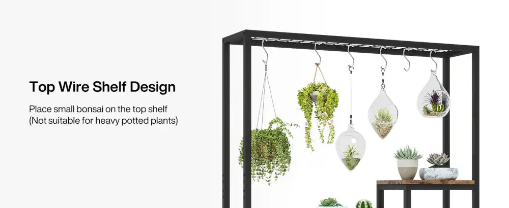 Modern black metal and wood 5 tier indoor plant stand living room