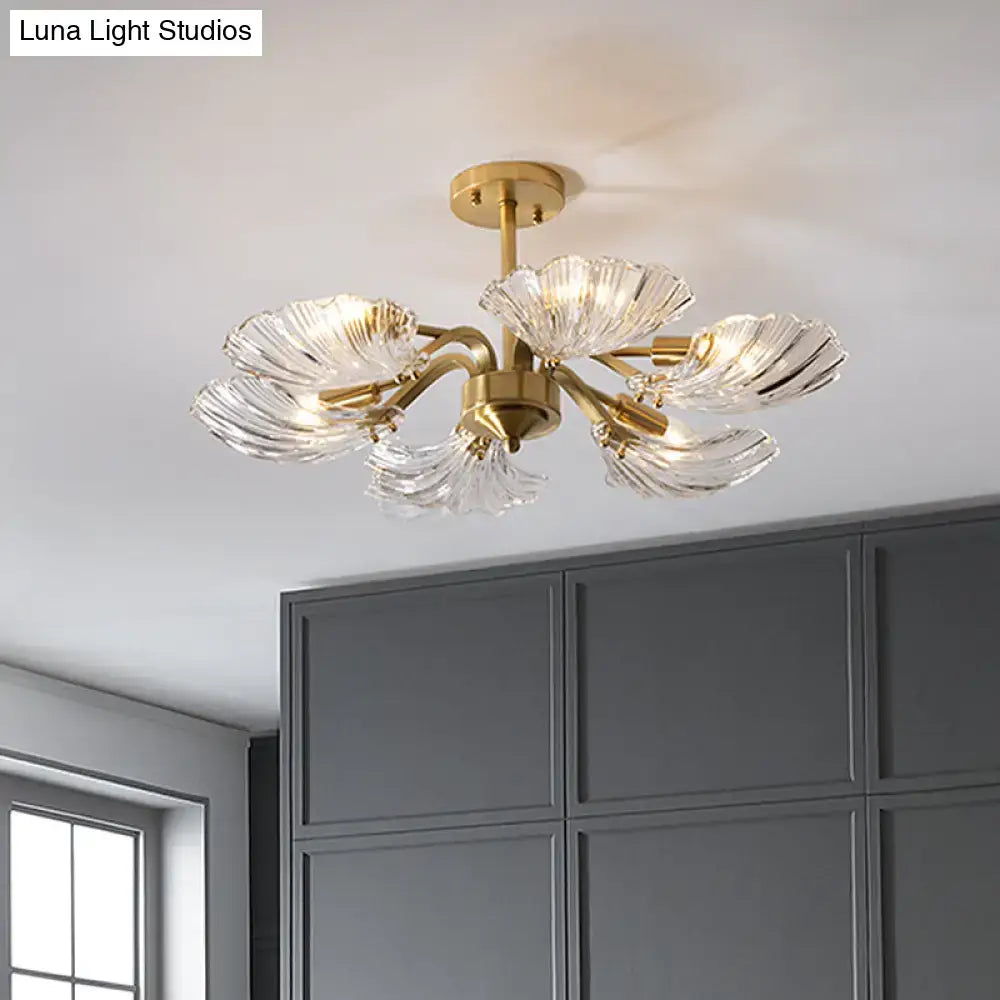 Modern brass leaf glass ceiling light for bedroom