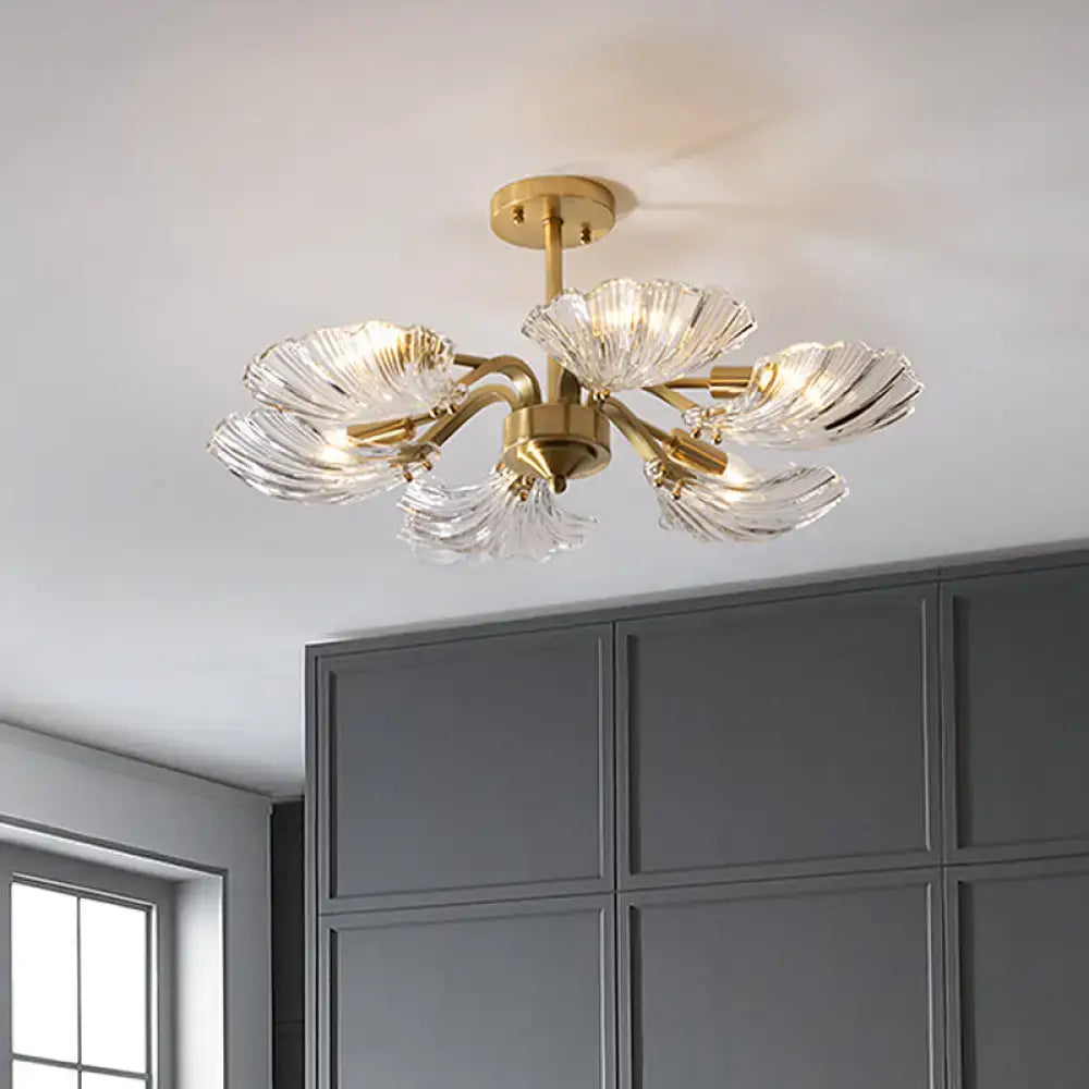 Modern brass leaf glass ceiling light for bedroom