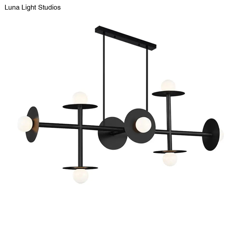 DecorBites™ Modern 8-Head Black Ceiling Light Fixture for Kitchen: White Glass Orbit Island Pendant