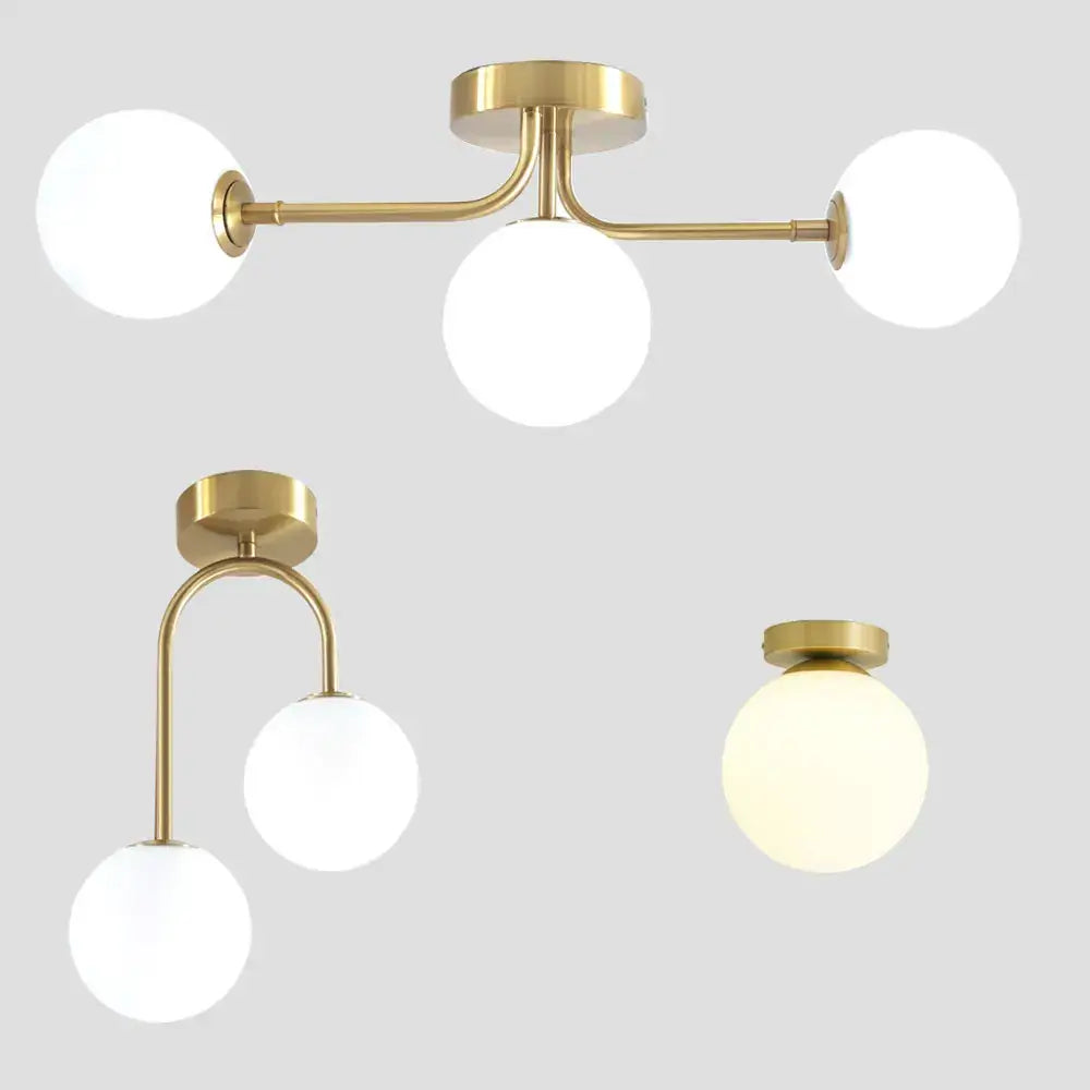 Modern brass ball ceiling light for living room with frosted glass