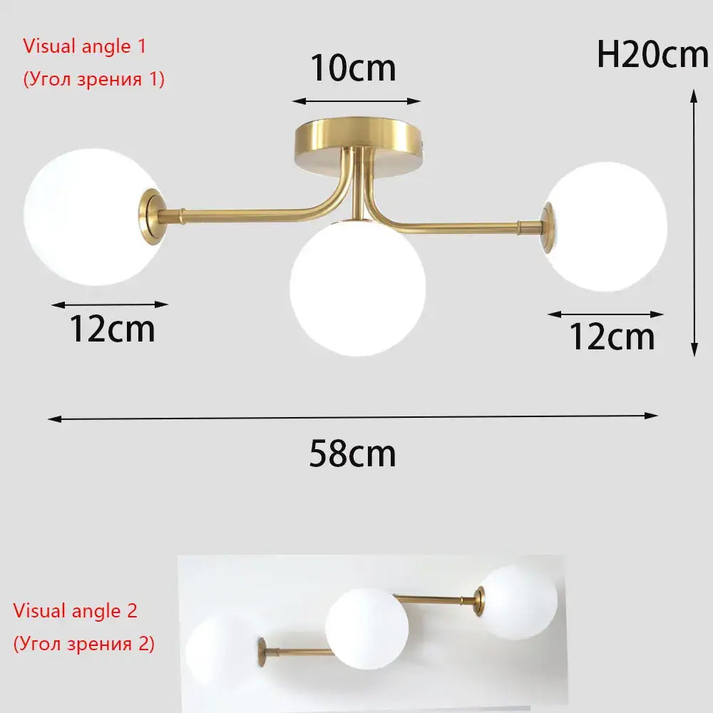 Modern brass ball ceiling light for living room with frosted glass