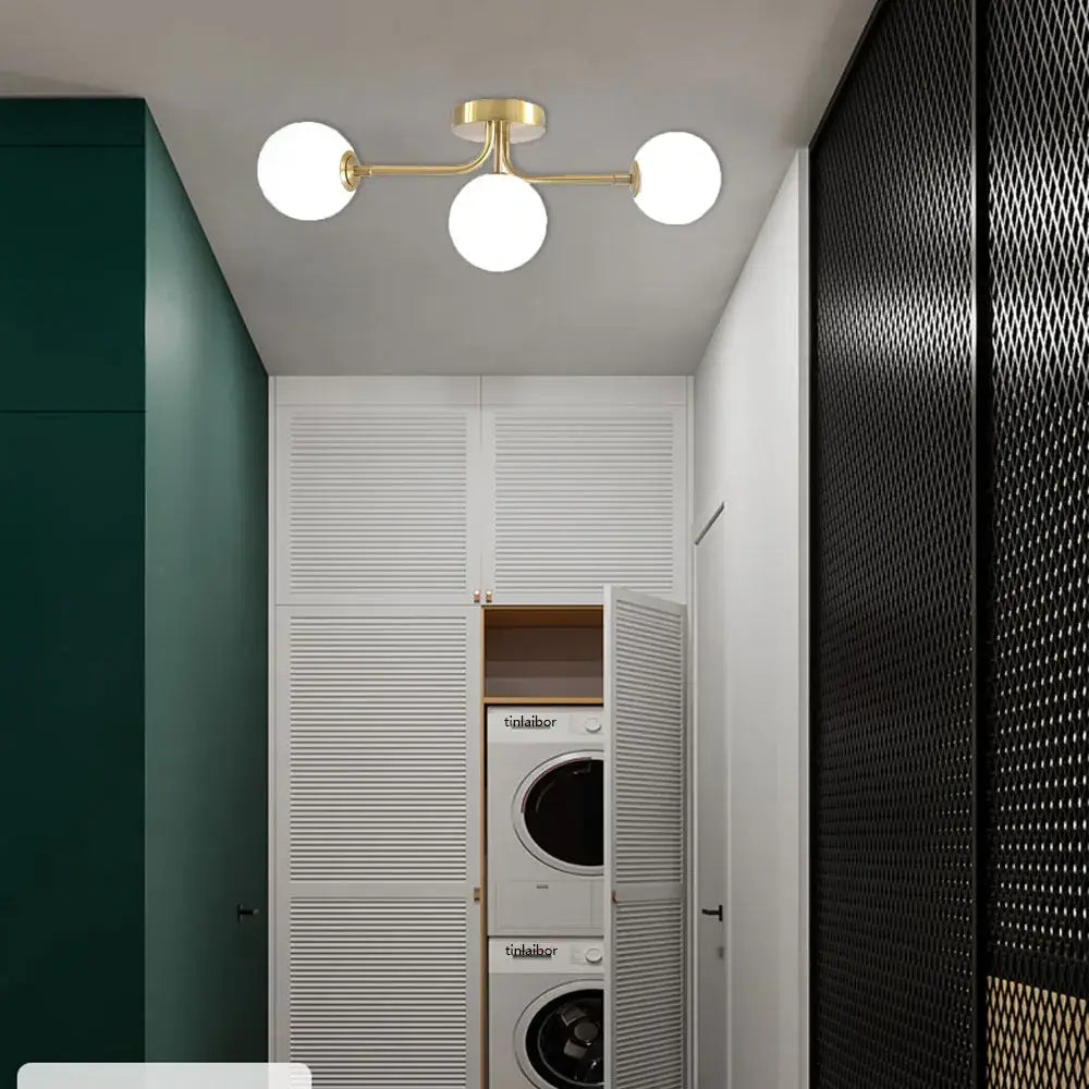 Modern brass ball ceiling light for living room with frosted glass