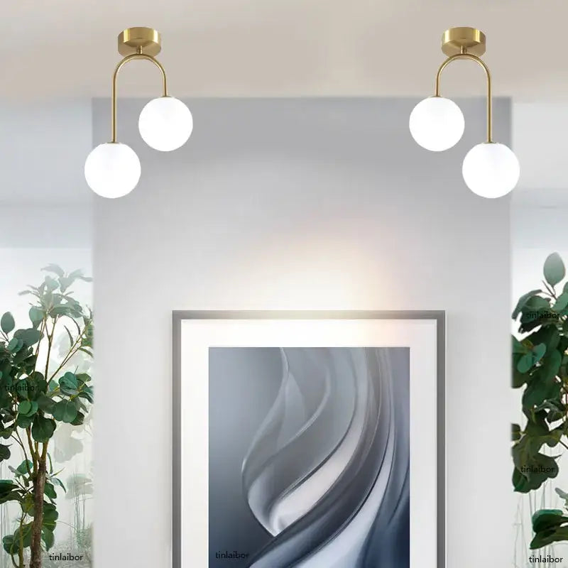 Modern brass ball ceiling light for living room with frosted glass