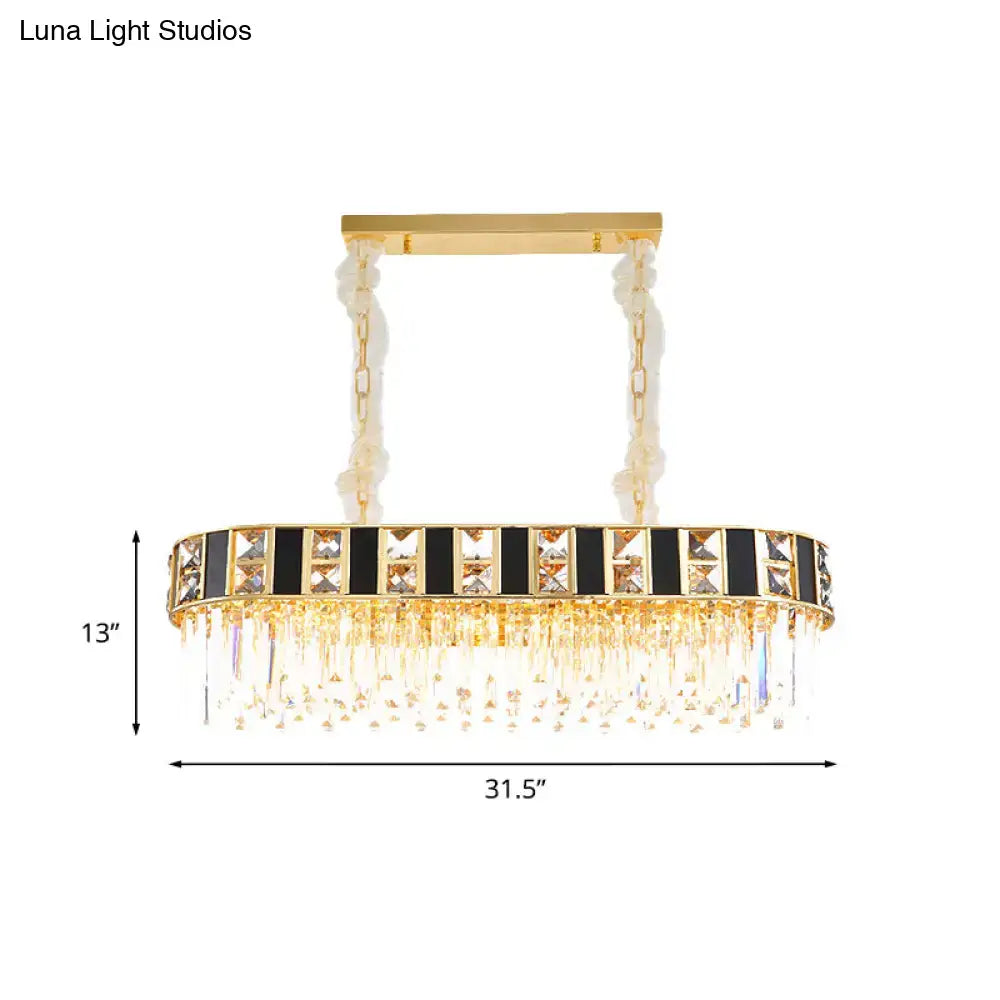 Modern black & gold crystal oval island light dining room pendant