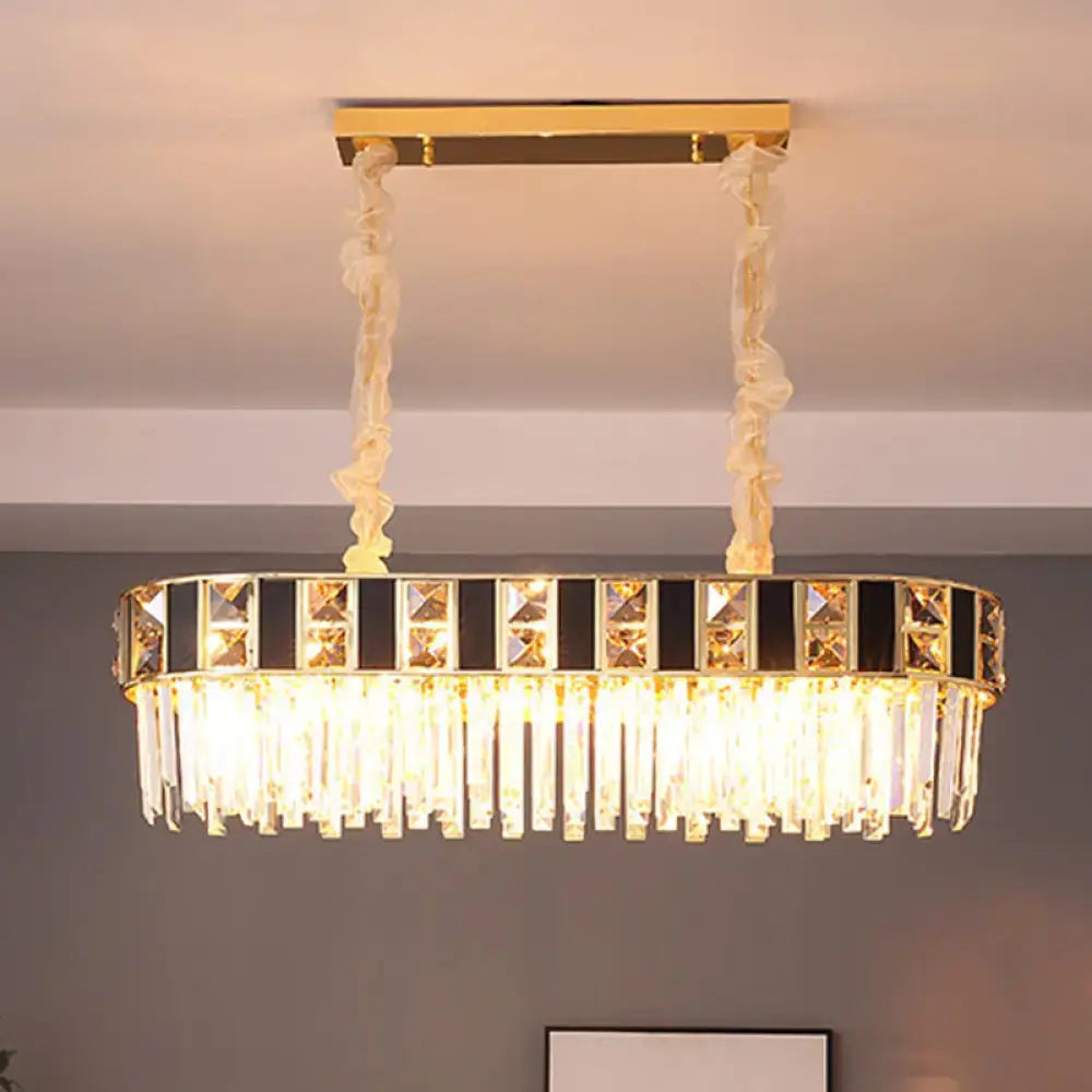 Modern black & gold crystal oval island light dining room pendant