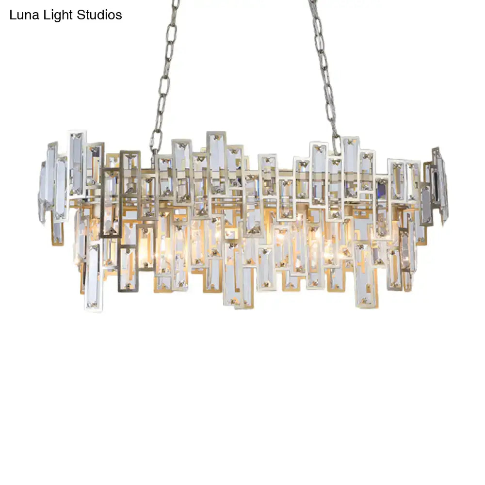 Modern black & gold crystal island light fixture dining room