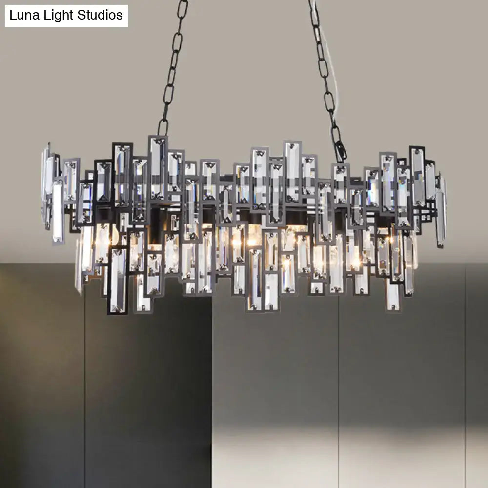 Modern black & gold crystal island light fixture dining room