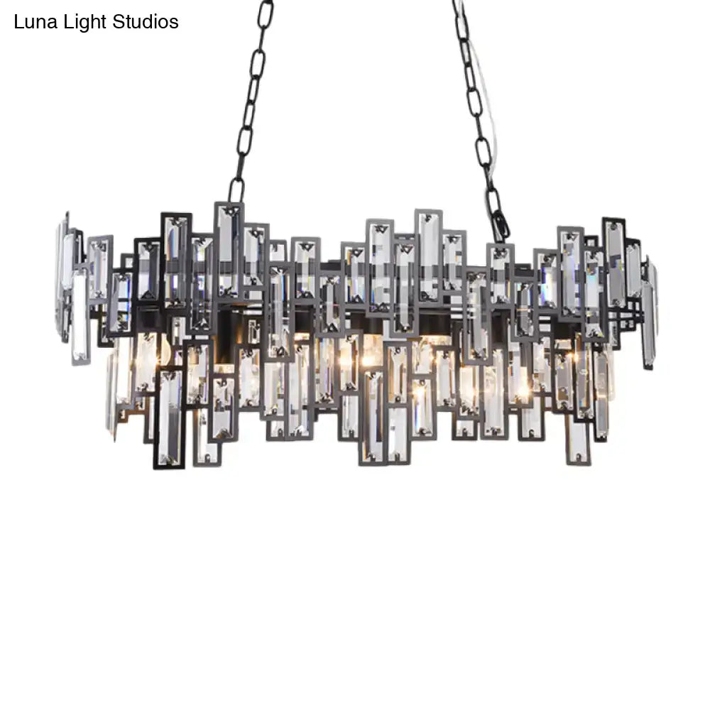 Modern black & gold crystal island light fixture dining room