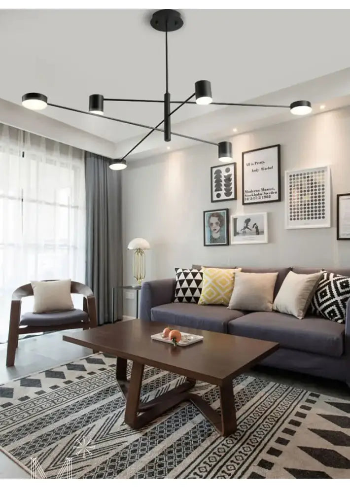 Modern black chandelier with frosted glass – living room light