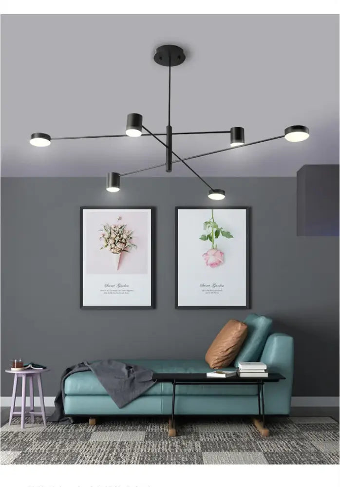 Modern black chandelier with frosted glass – living room light