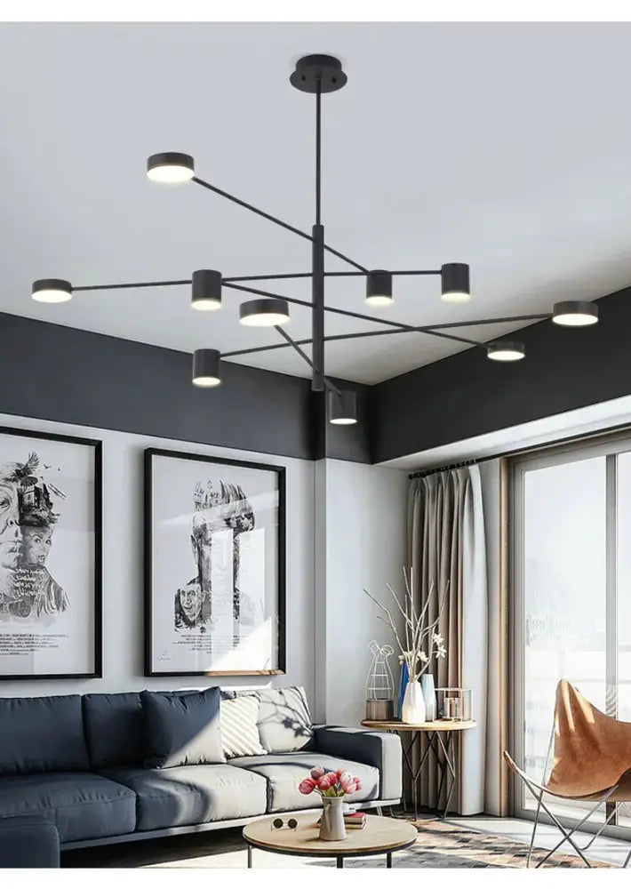 Modern black chandelier with frosted glass – living room light