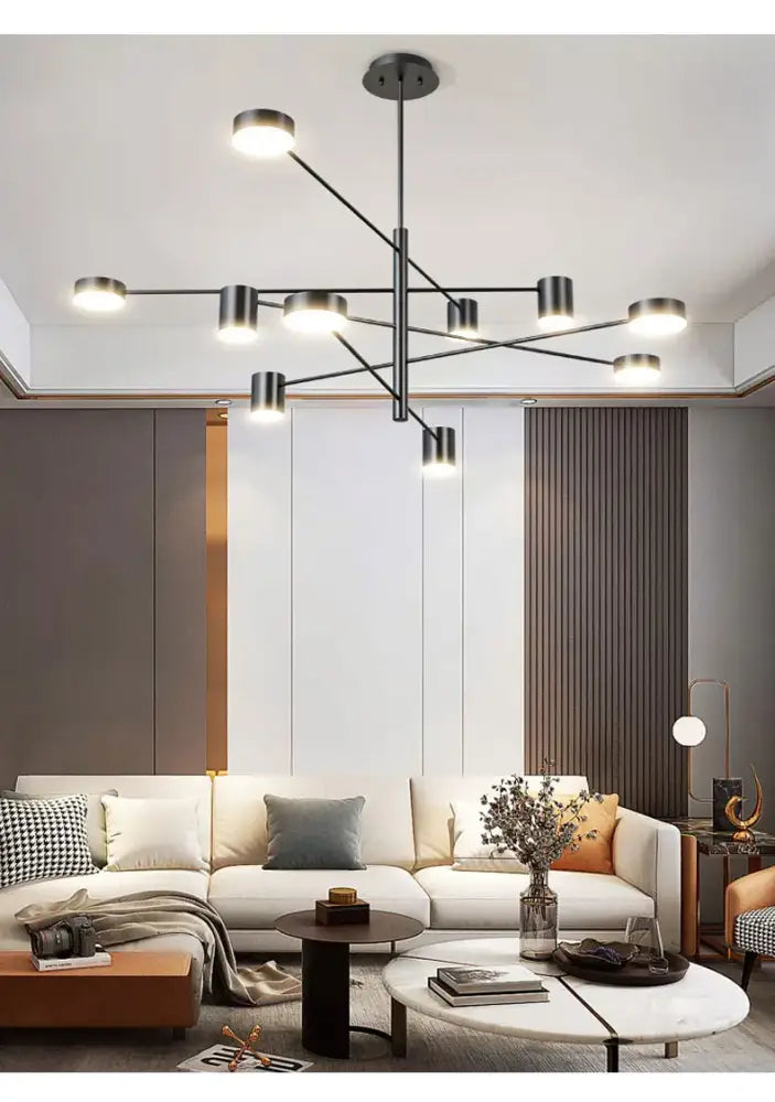 Modern black chandelier with frosted glass – living room light