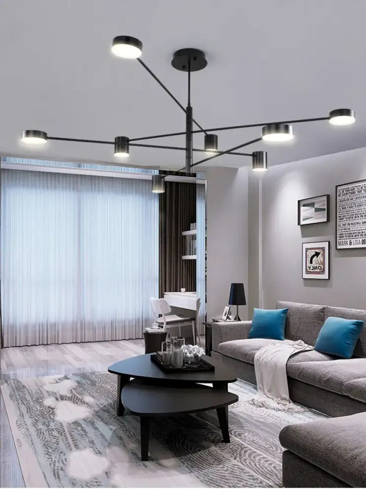 Modern black chandelier with frosted glass – living room light