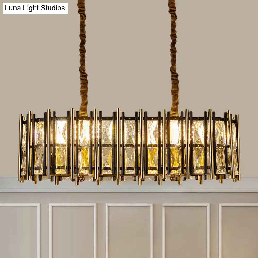 DecorBites™ Modern Black-Gold Crystal Inlaid Pendant Light - 8-Light, Oblong Shape - Ideal for Island Hanging