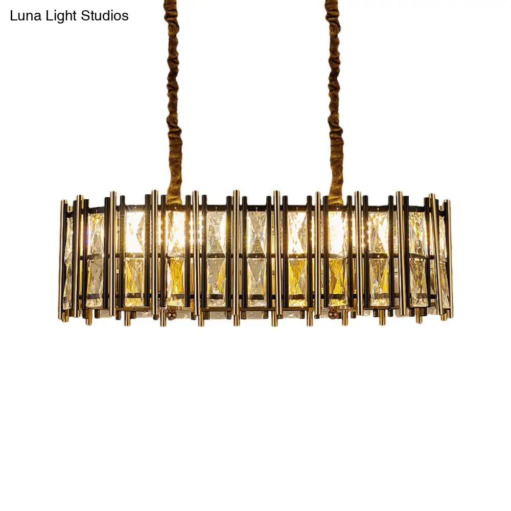 DecorBites™ Modern Black-Gold Crystal Inlaid Pendant Light - 8-Light, Oblong Shape - Ideal for Island Hanging
