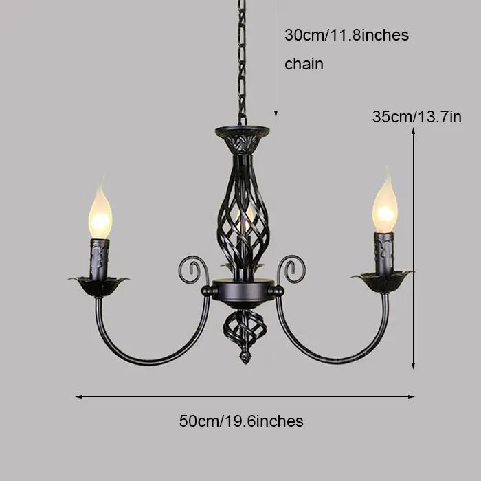 Modern black iron scrollwork chandelier living room light