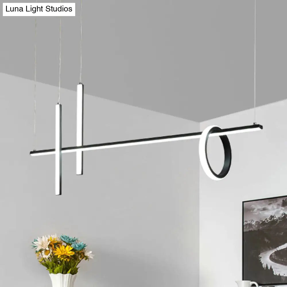 DecorBites™ Modern Black Linear Island LED Pendant Light with Dual Lines and Ring