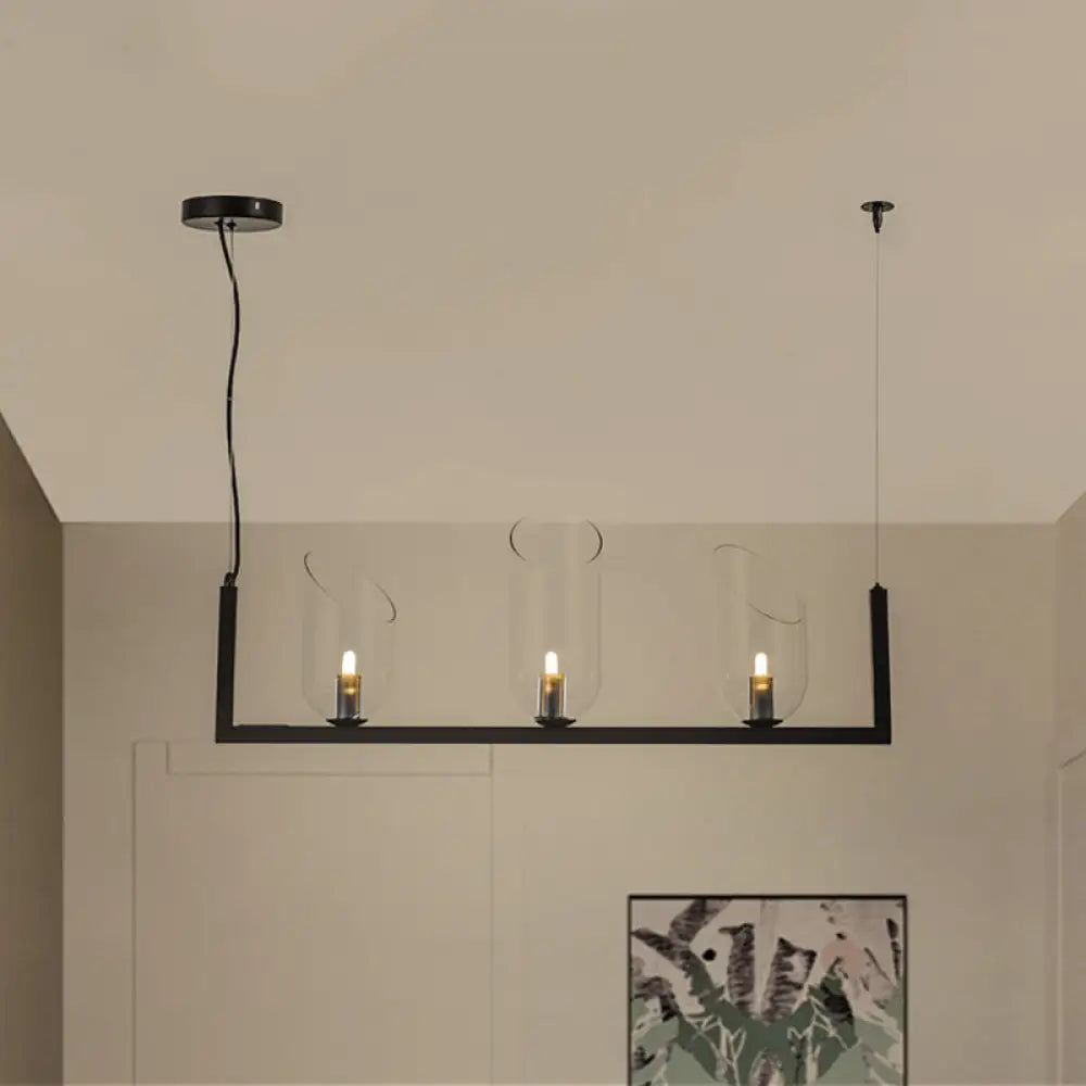DecorBites™ Modern Black Metallic Linear Chandelier with Oblique Clear Shade, LED Pendant Light - Warm/White Illumination