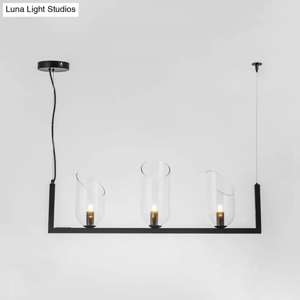 DecorBites™ Modern Black Metallic Linear Chandelier with Oblique Clear Shade, LED Pendant Light - Warm/White Illumination