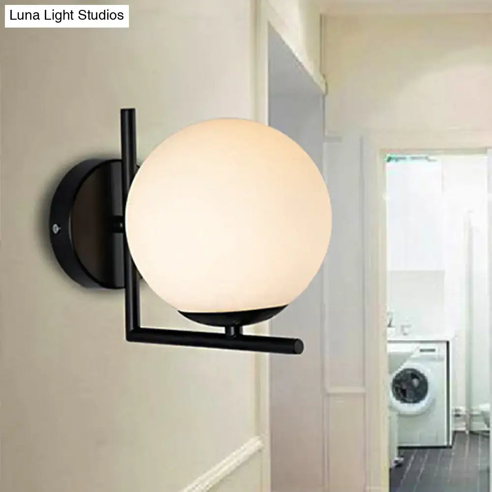 Modern black opal glass globe wall sconce bedroom light fixture