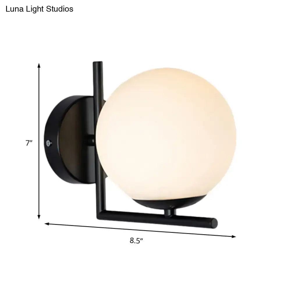 Modern black opal glass globe wall sconce bedroom light fixture