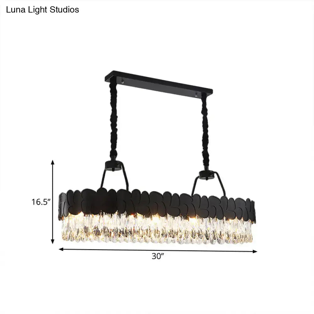 Modern black oval island chandelier with clear crystal dining room