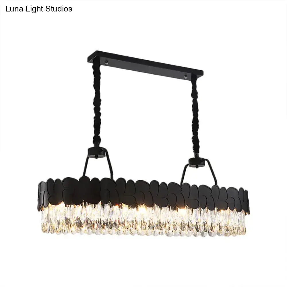 Modern black oval island chandelier with clear crystal dining room