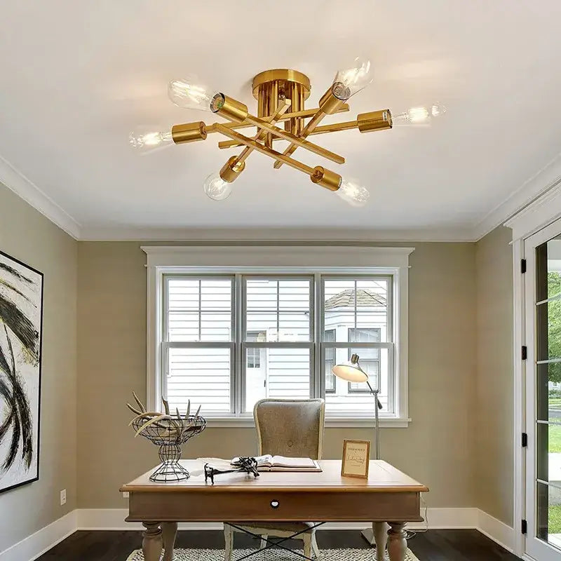 Modern black 4 light flush mount chandelier – living room ceiling fixture