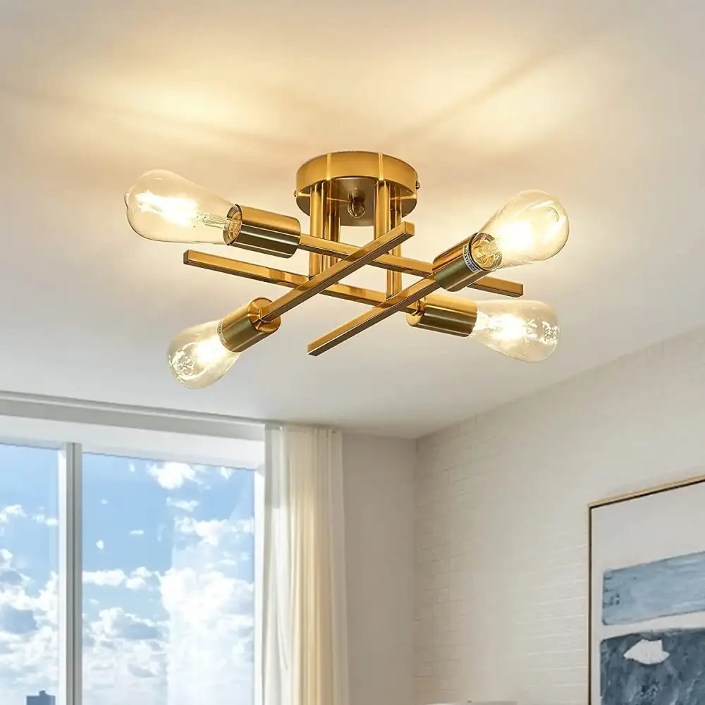 Modern black 4 light flush mount chandelier – living room ceiling fixture